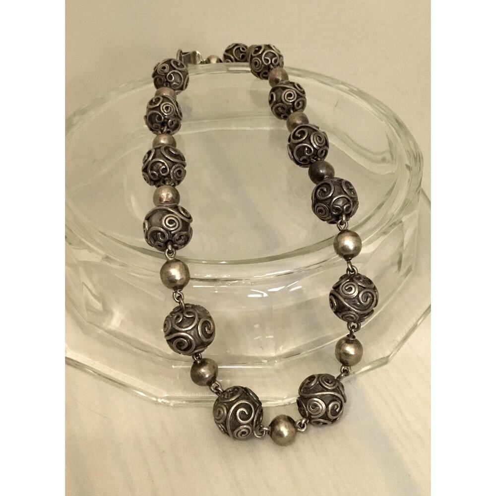 Vintage Carmen Beckmann Mexican Sterling Bead 16.5” Necklace - Picture 4 of 8